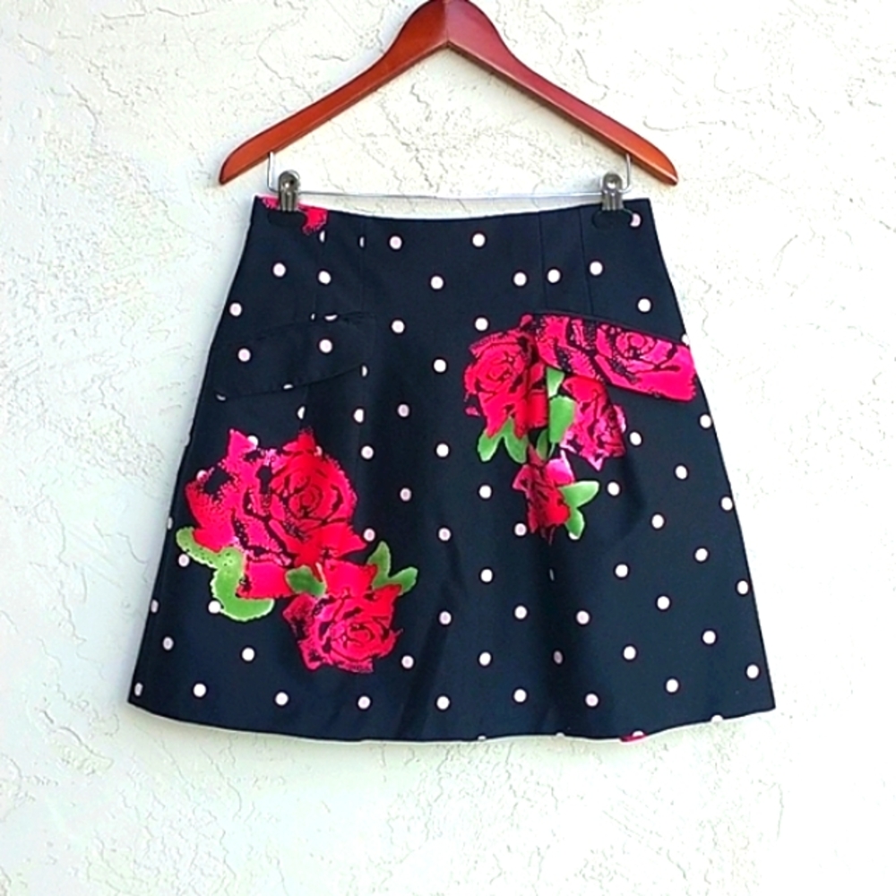 NANETTE LEPORE Polkadots Floral A-Line Mini Skirt Size 10